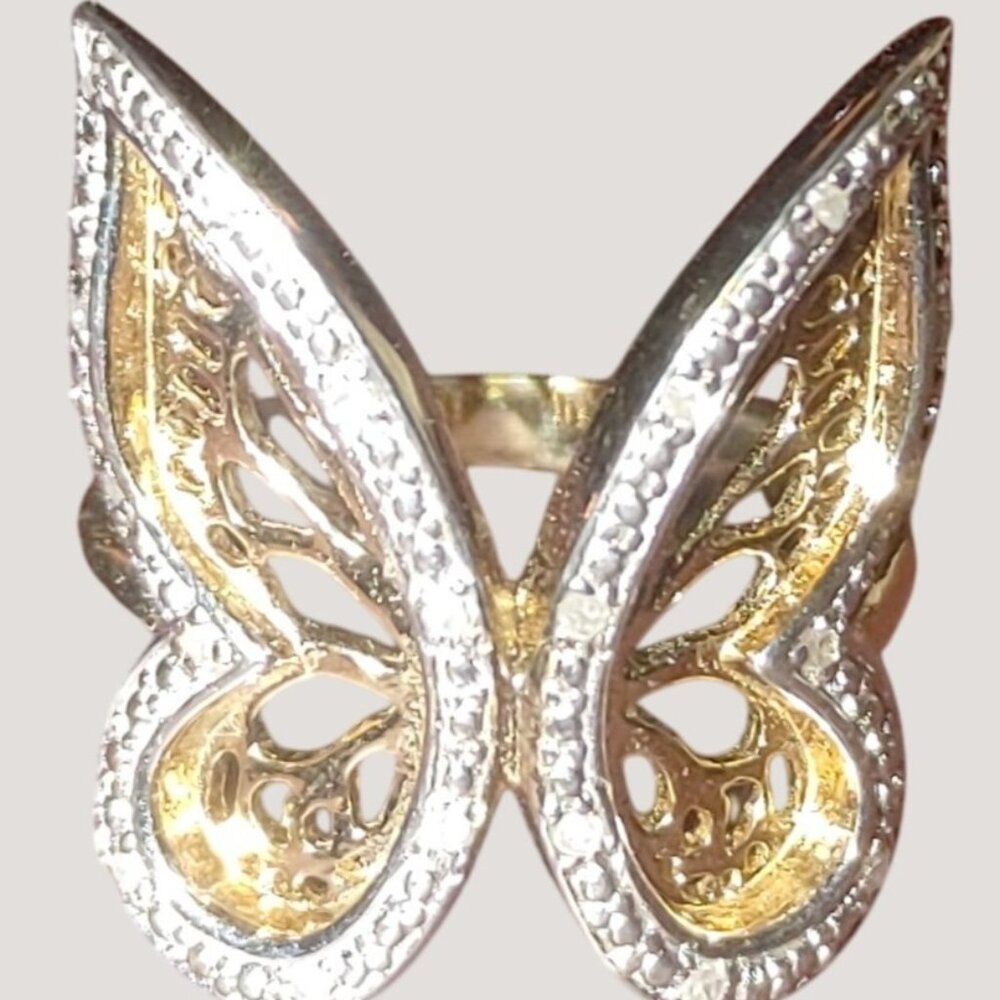 Butterfly Ring 925 Sterling Silver DBJ Sz 6 Gold Plated Vintage Inspire Jewelry